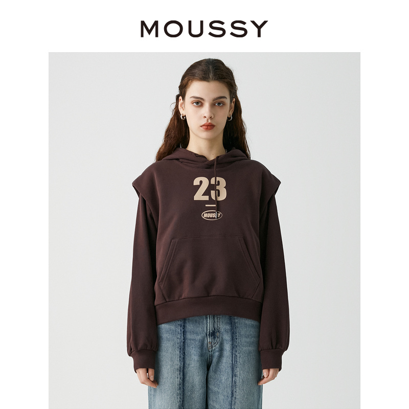 MOUSSY 新品学院风数字印花可拆卸两件套连帽卫衣女028GAZ90-5230 - 图0