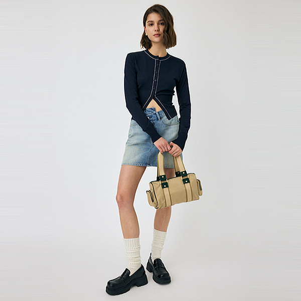 MOUSSY 2026 spring new retro color matching multi-pocket commuter portable canvas bag 010IS455-3851