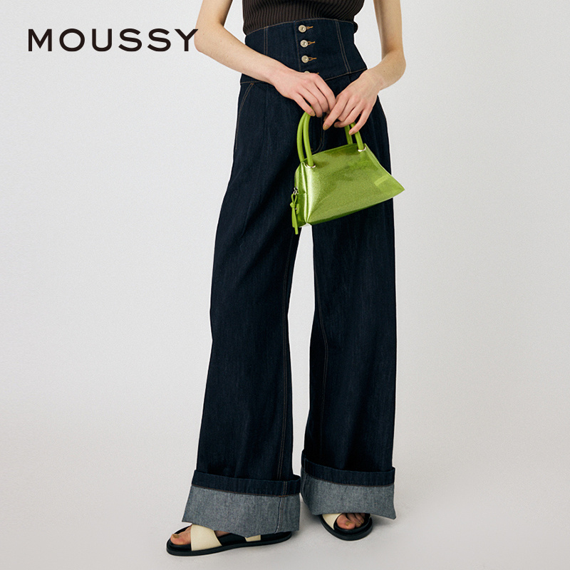 MOUSSY 2024夏季新品复古单宁风腰封阔腿休闲牛仔裤010HSA11-0690 - 图1