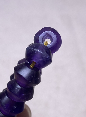 古玩辽金手工大孔天然老紫水晶梭珠古珠飞碟珠念珠项链手串