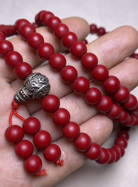 尼泊尔手工古法雪巴牛血红琉璃圆珠多圈手串佛珠项链108雪巴手链