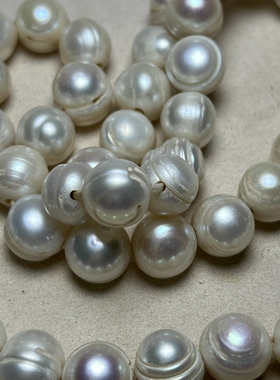 古玩文玩老珍珠大颗念珠佛珠异形珠老物件大孔螺纹白色老珍珠项链