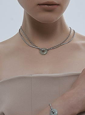 KITSH天然石圆环双层链条项链