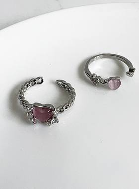 KITSH不规则粉爱心开口戒指小众ins简约大气少女心甜酷个性戒圈