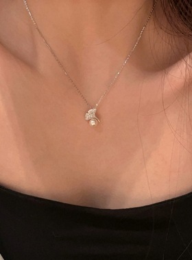 ｛S925纯银银杏叶项链｝轻奢小众高级感天然淡水珍珠项链热销配饰