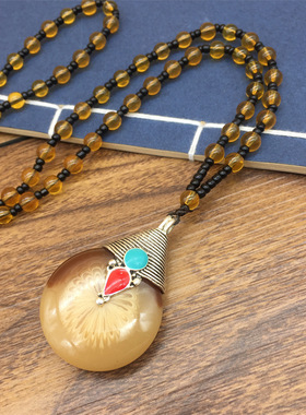 羚羊角景泰蓝藏银民族风项链水滴圆 服装配饰古银毛衣链装饰挂件