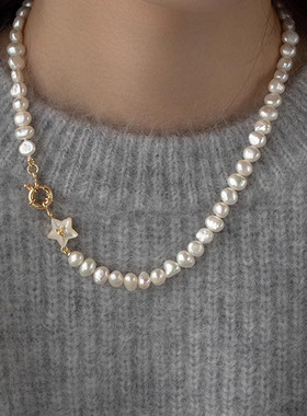 太后天然淡水珍珠项链女巴洛克不规则异形星星卫衣链秋冬毛衣链潮