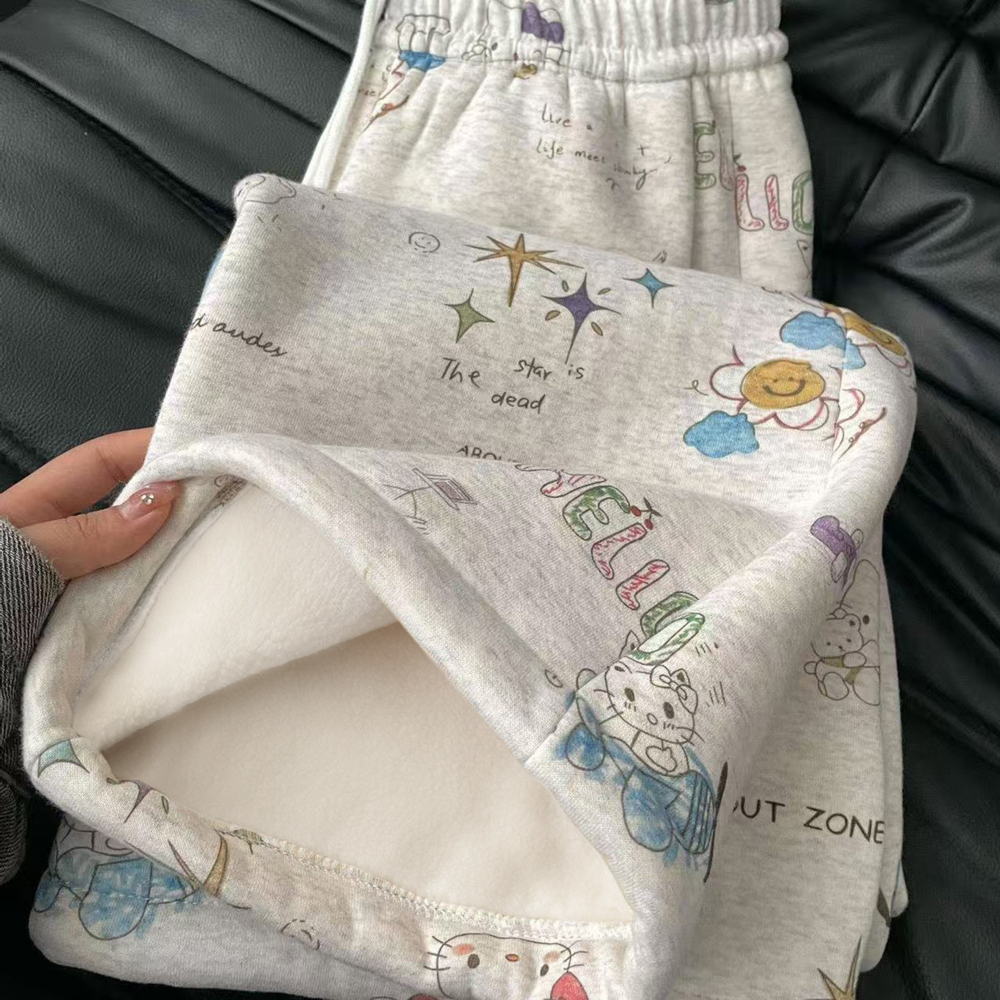 卡通灰色裤子加绒卫裤女2025新款阔腿裤冬秋款网红炸街女生运动裤,淘宝优惠券,粉丝福利购,淘宝优惠卷