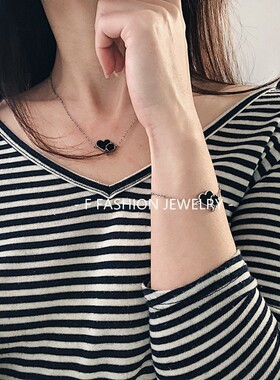 美国黑色手链百搭小吊坠