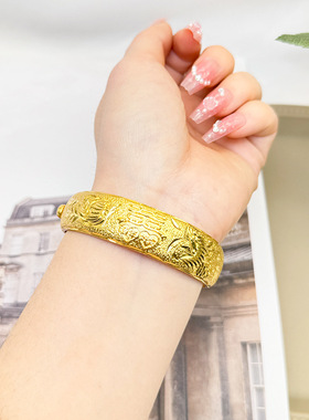 龙凤手镯百年好合越南沙金雕花纹饰双薪临门婚庆送礼饰品义乌批发