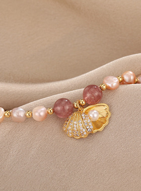 淡水珍珠贝壳手链ins小众设计韩版简约个性异形混色串珠时尚手串