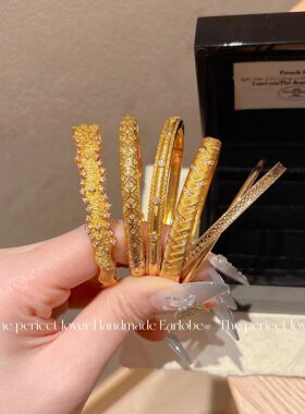 古法越南沙金设计感沙金锆石手镯组合新款显贵气爆闪久不掉色