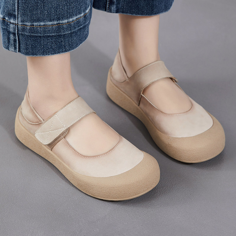 头层牛皮女鞋复古风真皮玛丽珍鞋2026新款魔术贴平底浅口软底单鞋,淘宝优惠券,粉丝福利购,淘宝优惠卷