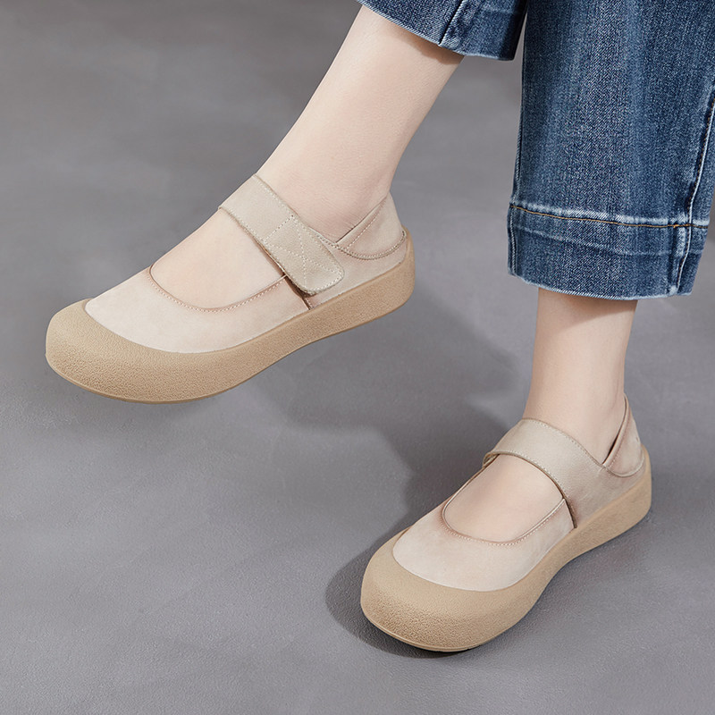 头层牛皮女鞋复古风真皮玛丽珍鞋2026新款魔术贴平底浅口软底单鞋,淘宝优惠券,粉丝福利购,淘宝优惠卷