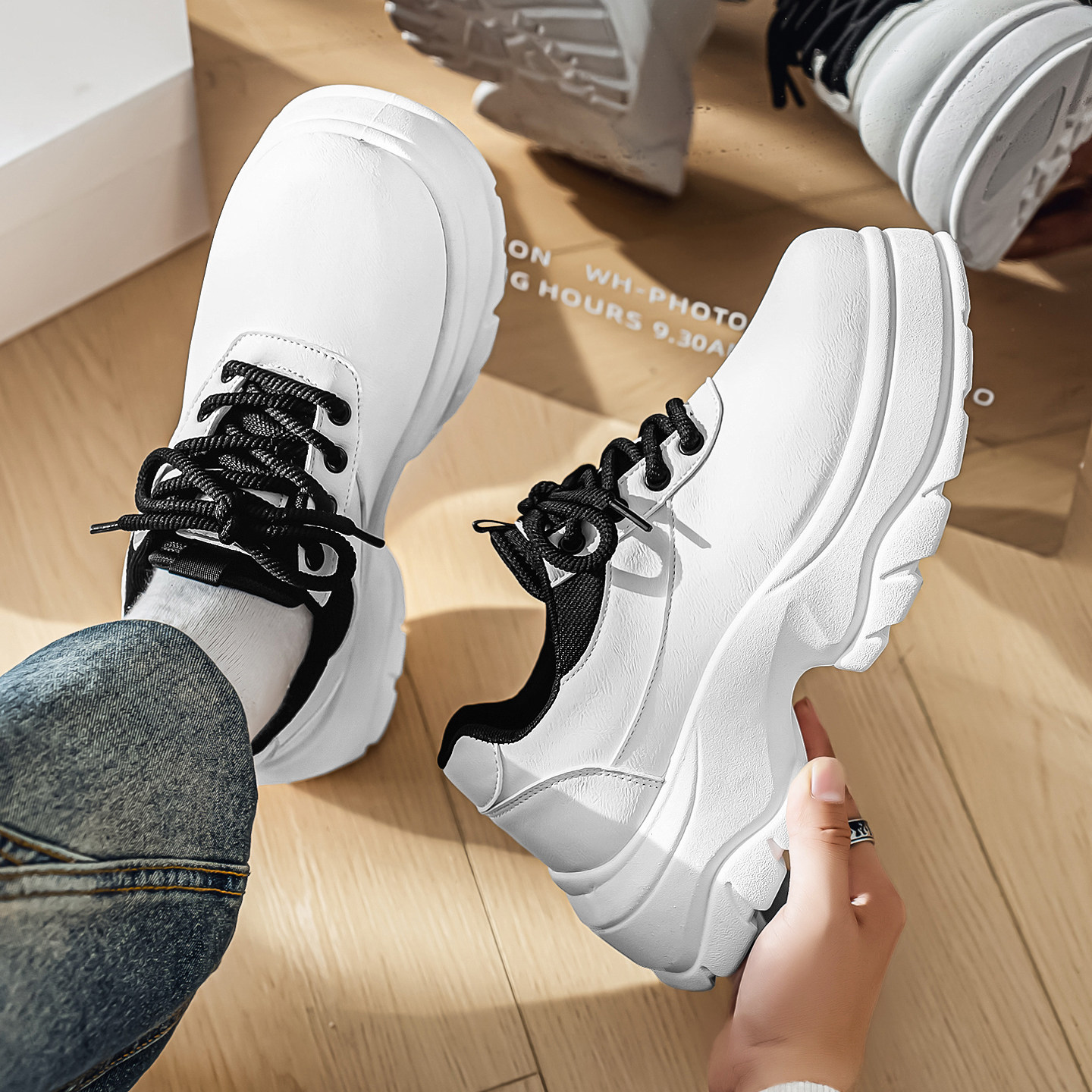 德比男鞋冬季商务休闲年轻人英伦白色高级感软底增高工装大头皮鞋,淘宝优惠券,粉丝福利购,淘宝优惠卷