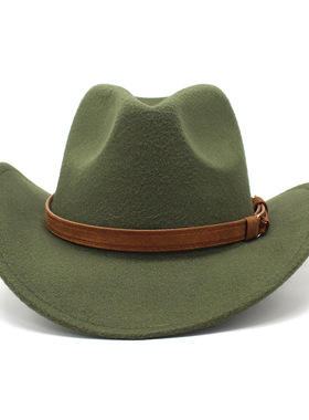 白色藏族礼帽少数民族风毛呢西部牛仔礼帽男女骑术帽 Cowboy Hat