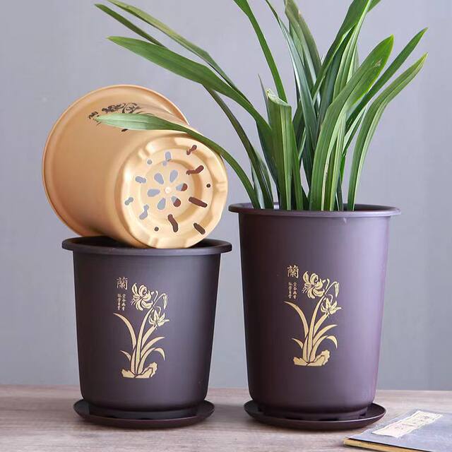 Orchid special pot flower pot special clearance Clivia imitation purple sand flower pot plastic high-end durable large orchid pot