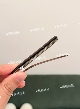 法式复古印花皮革刘海夹气质简约侧边夹一字夹网红前额碎发夹发卡