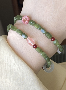 夏季天然小众青绿色闺蜜礼物饰品原创平安扣手串叠戴设计串珠
