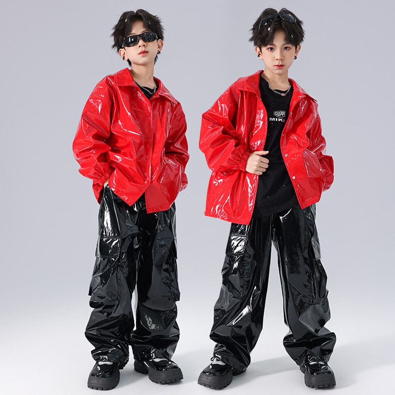 少儿街舞元旦演出服嘻哈镜面反光皮衣亮面皮裤男孩hiphop女爵士舞,淘宝优惠券,粉丝福利购,淘宝优惠卷