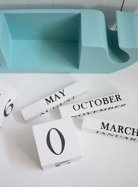 ins英文实木万年历桌面摆件