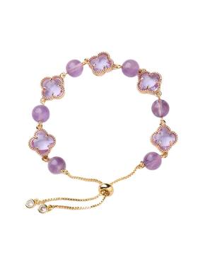 普陀寺庙同款四叶草水晶串珠手链小众手镯女马粉粉黛佳人猫眼手链