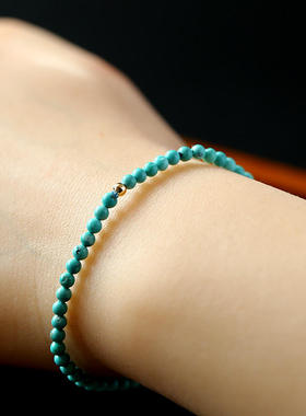 小清新手链湖北天然原矿3mm小绿松石手链小金珠女款饰品 厂家