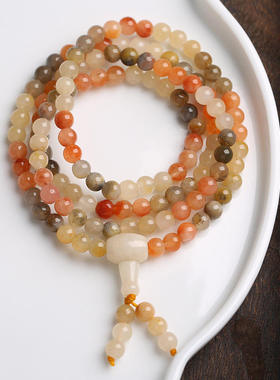 天然新疆金丝玉108颗佛珠手链 绕四圈玉石手饰复古中国风饰品