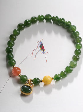 天然碧玉6mm圆珠手串碧玉包包手链女士中国风复古小清新网红手饰