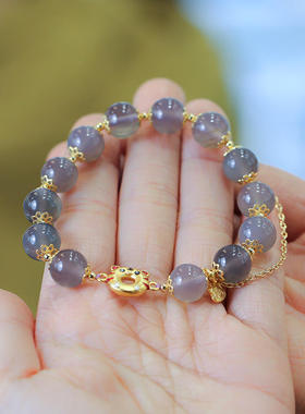 天然烟紫玛瑙流苏手链本命年老虎甜甜圈平安扣手串民族风珠宝饰品