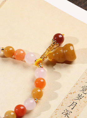 翡亦天然金丝玉手链玉石手串民族风男女款圆珠葫芦黄玉手串手饰品