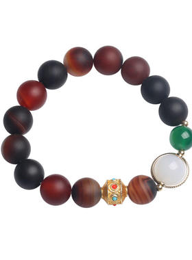 天然磨砂梦幻玛瑙手链 古法金配饰 路路通好运玛瑙手串尼泊尔