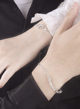 S925银情侣手链中式月亮学生手饰