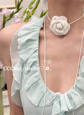 CCCRUI原创！高级小香风山茶花项链精致百搭立体花朵choker锁骨链