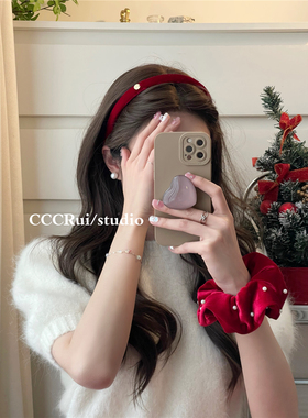 CCCRUI圣诞新年红色丝绒气质发箍