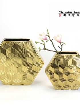 售楼处轻奢风金色多边形陶瓷花瓶