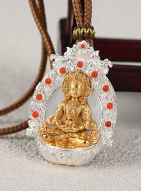 纯银长寿佛吊坠项链挂件