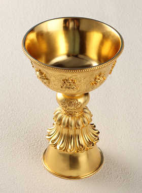 纯银八吉祥雕花酥油灯家居摆件