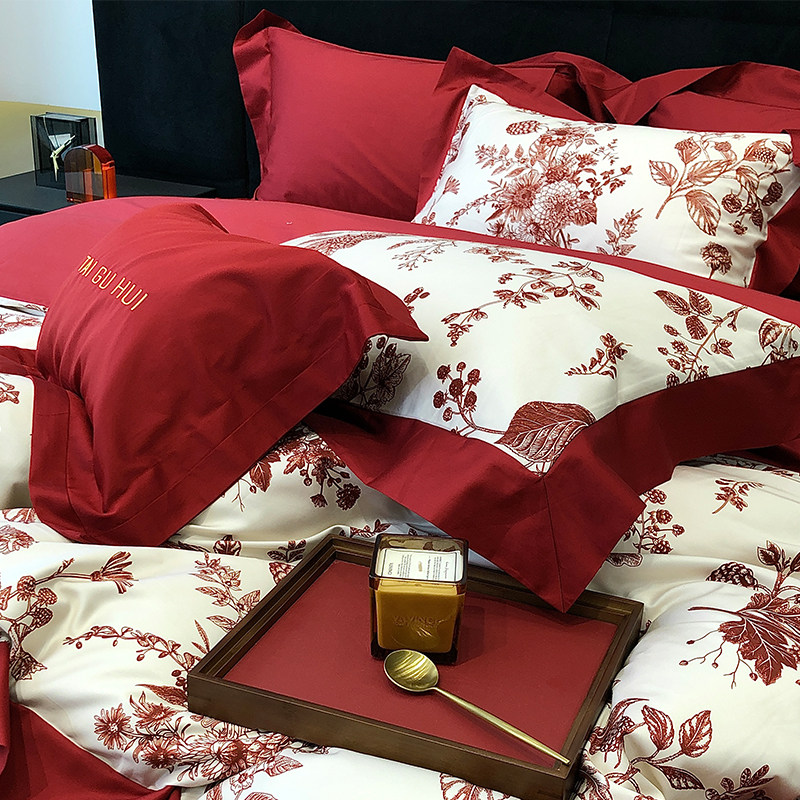 高质量结婚婚嫁红色婚床四件套全棉纯棉婚庆红色被套新婚喜被床品,淘宝优惠券,粉丝福利购,淘宝优惠卷