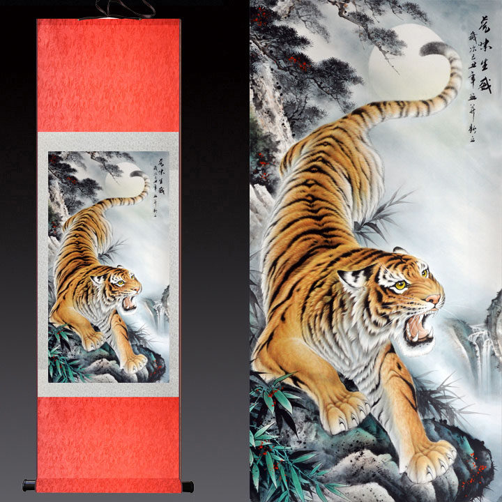 国画老虎画装饰无框下山虎卷轴画风水画客厅玄关竖幅挂画虎虎生威,淘宝优惠券,粉丝福利购,淘宝优惠卷