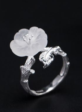 《雨中的花非花》新中式白水晶s925银可调节戒指耳环耳钉项链胸针