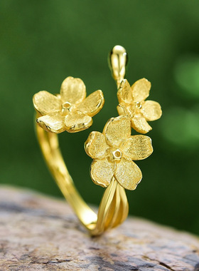 《勿忘我》新中式S925手工纯银戒指设计饰品花朵田园风戒指女