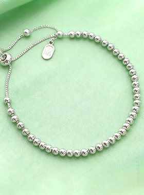 《一串圆满》s925纯银圆珠手链女抽拉调节小众简约豆豆光珠手饰