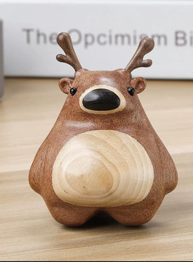 实木拼接工艺一路有你小熊车载摆件创意实木雕刻家居摆饰可爱