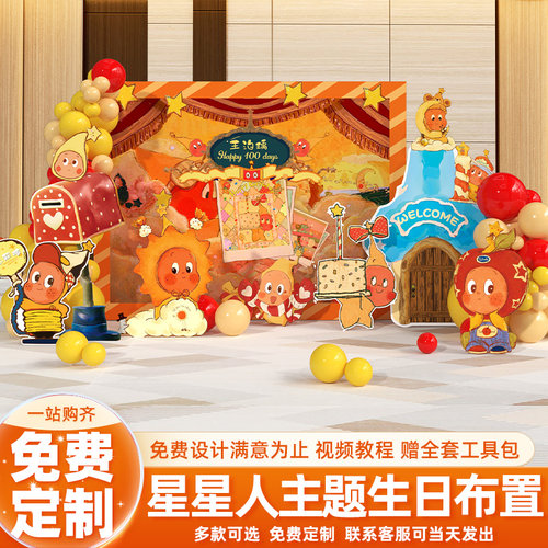 星星人主题男女宝宝百日周岁场景装饰布置生日派对背景墙kt板30天 - 图0