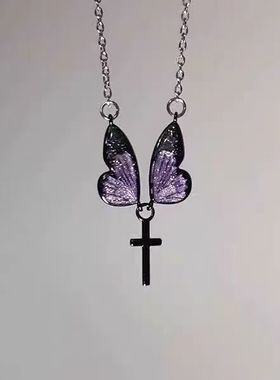 哥特NightForest紫色项链辣妹长款古着饰品复古朋克