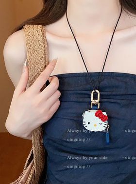 甜美可爱卡通凯蒂猫皮质钥匙扣长款项链女挂件颈链挂饰挂脖配饰