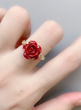 正品天然朱砂女玫瑰旺财紫金砂葫芦叶子心戒指女款生日礼物手饰