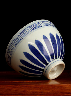 明 永乐 青花 釉里红 菊瓣纹 鸡心碗  古董瓷器古玩仿古瓷器收藏