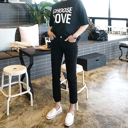 直筒牛仔裤女加绒八分2023冬季新款高腰显瘦宽松阔腿百搭九分裤子 - 图1
